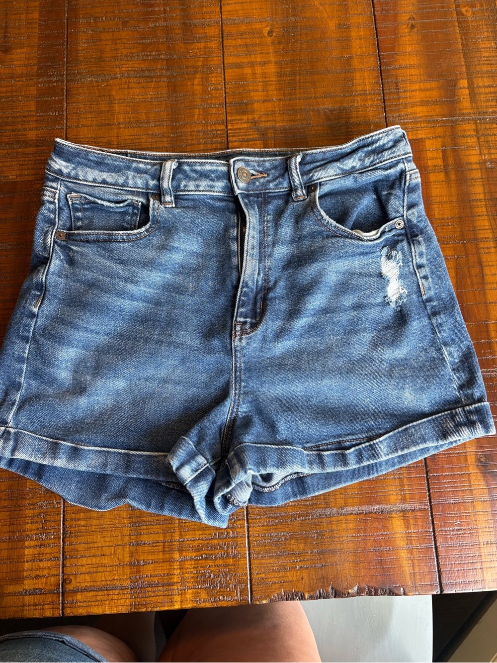 American Eagle Outfitters Medium Blue Denim Roll-Cuff Shorts